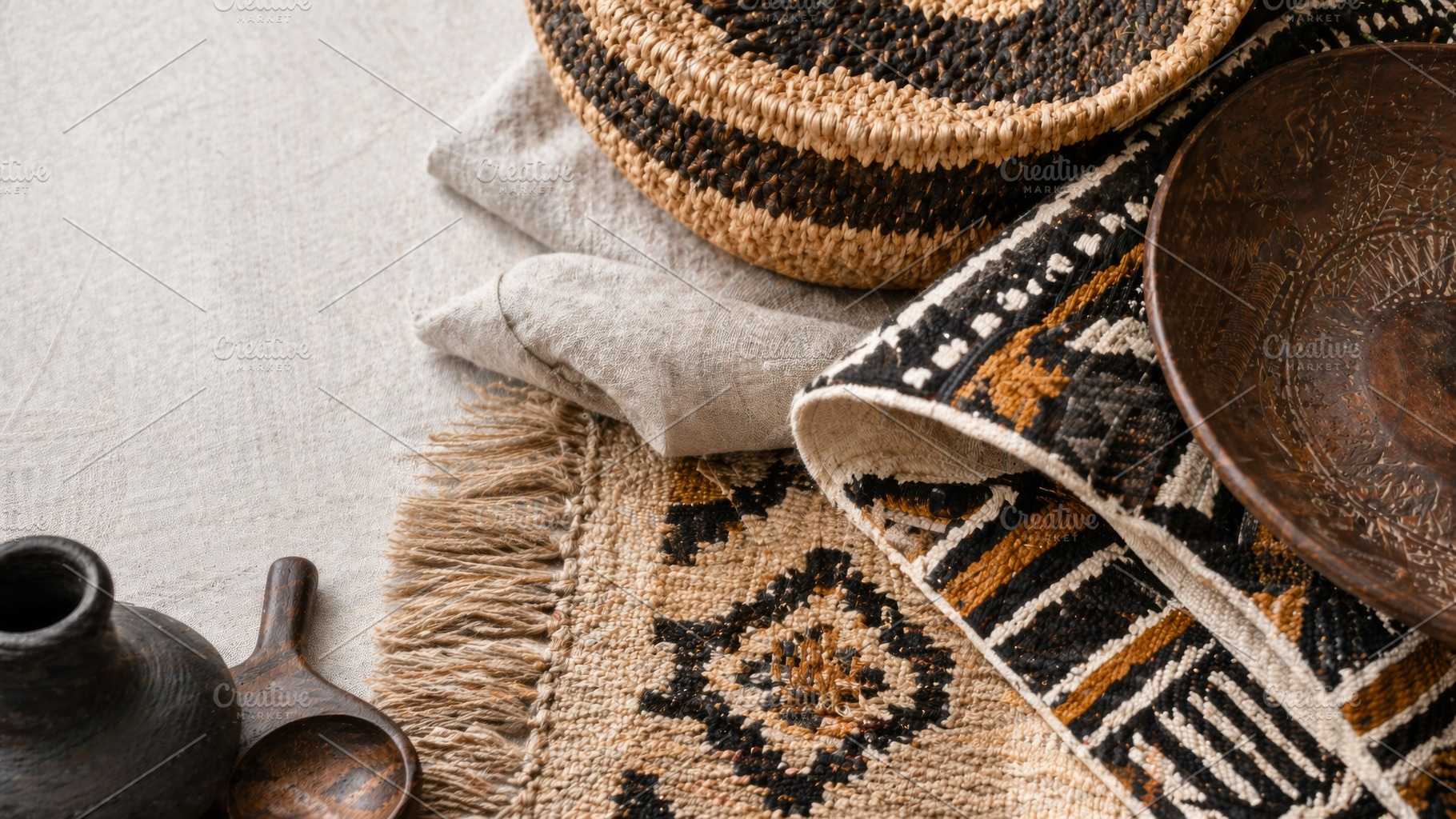 Afrobohemian home interior decor theme with natural textures and, a Photo by Dvoevnore photos