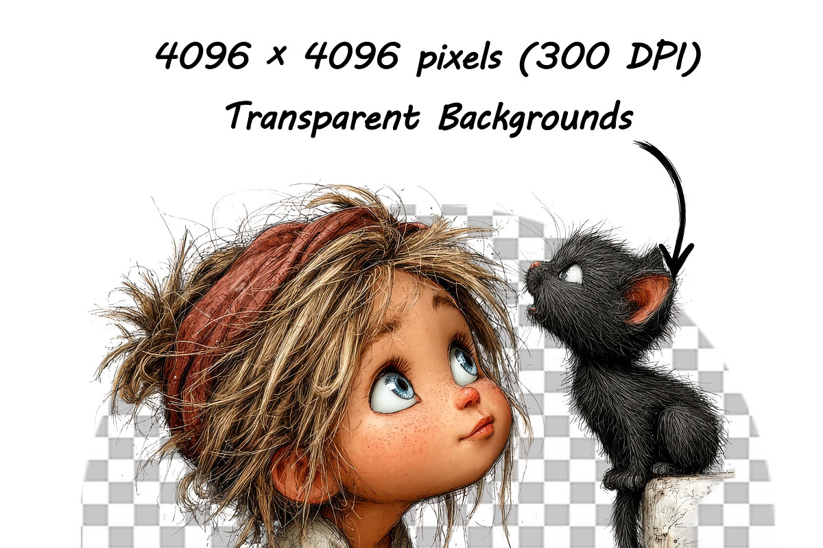 Whimsical Girl and Cat Clipart Set, a Person Illustration by one-touch (Photo 11 of 18)