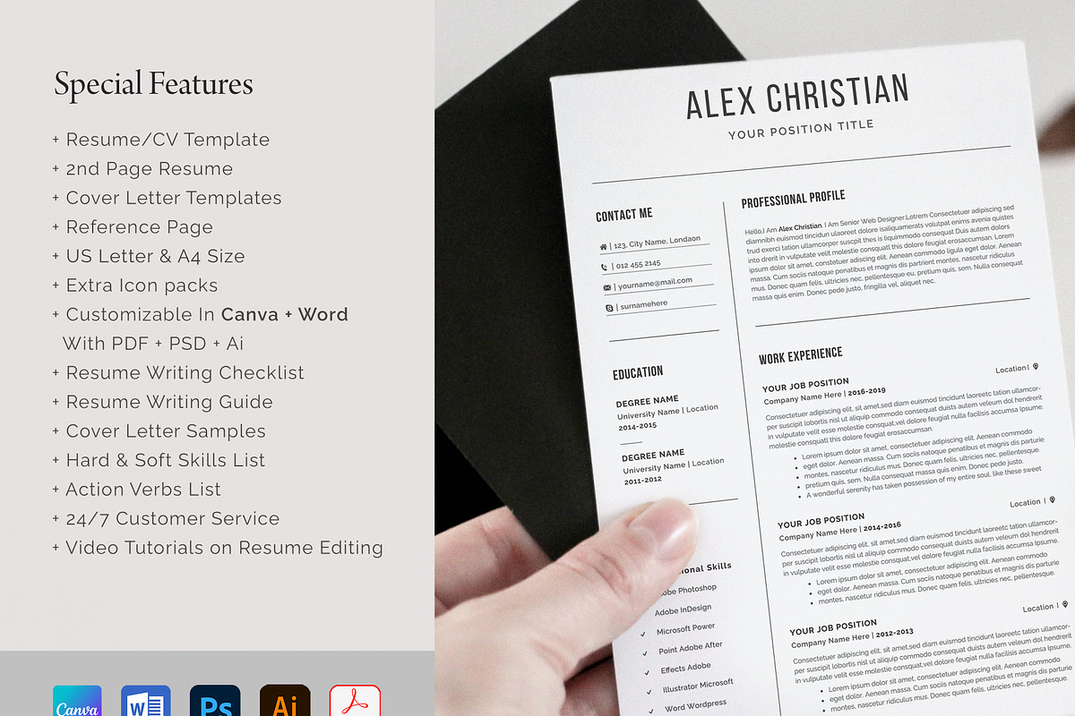 Resume / CV Template | Canva & Word, a Resume Template by CreativeZoom (Photo 2 of 9)