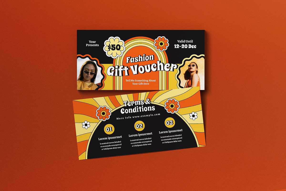Orange Groovy Fashion Gift Voucher, a Card Template by graphicook (Photo 1 of 3)