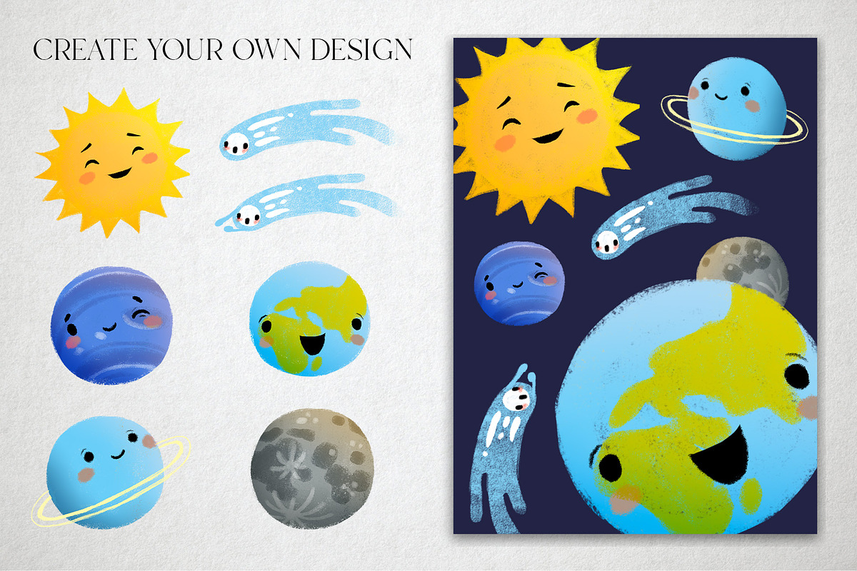 Solar system. Cute Planets Clipart, a Decorative Illustration by LukaJreym (Photo 6 of 12)