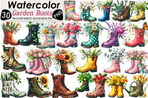 Garden Boots Sublimation Clipart, an Illustration by Black Bird Studio