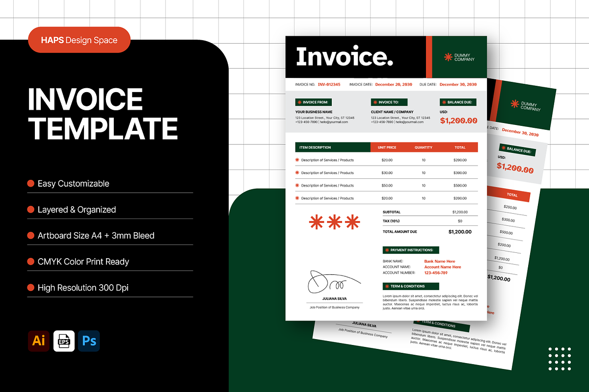 Invoice Template, a Stationery Template by Haps Space