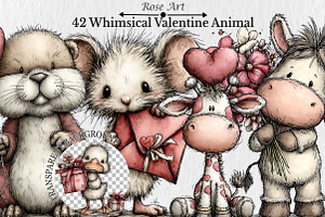 Whimsical Valentine Animal Clipart, a Seasonal Illustration by Rose Art