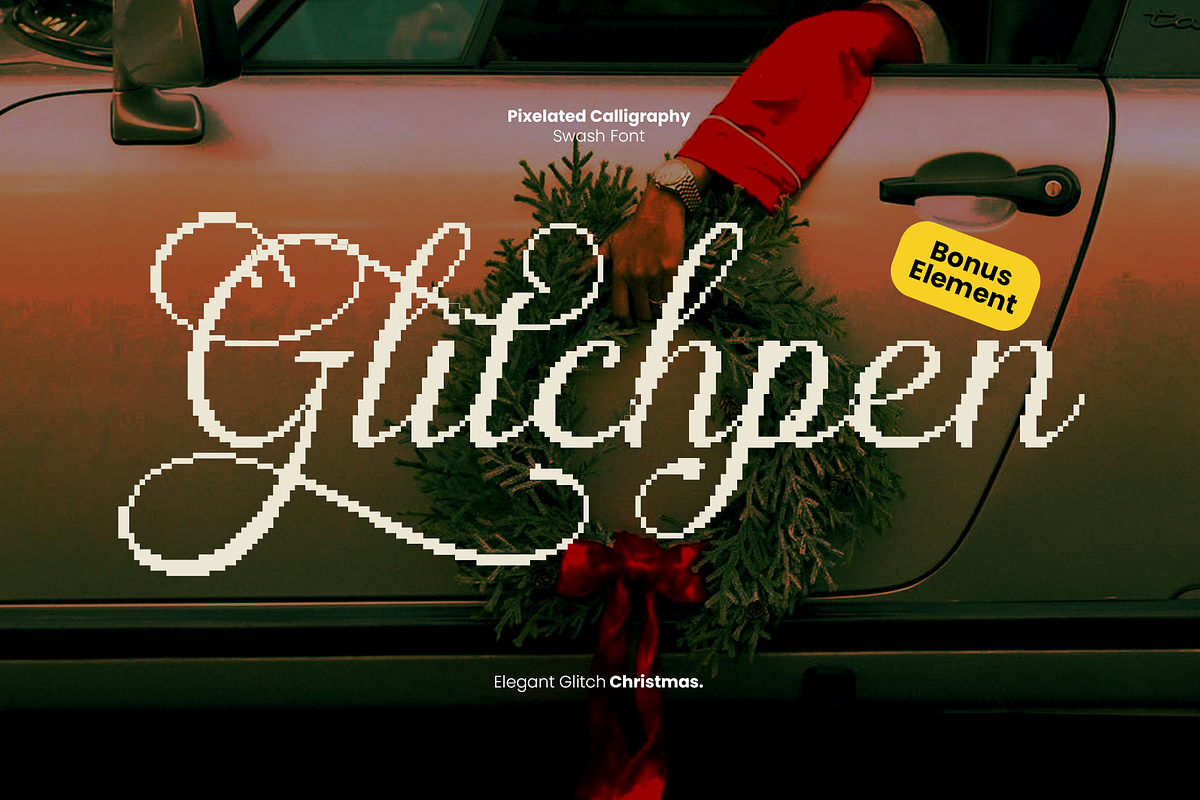 Glitchpen - Pixelated Swash Font, a Script Font by Inviline.co (Photo 1 of 13)
