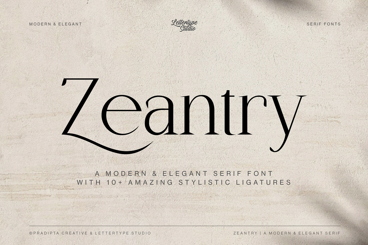 Zeantry a Modern & Elegant Serif, a Serif Font by Lettertype Studio (Photo 1 of 12)