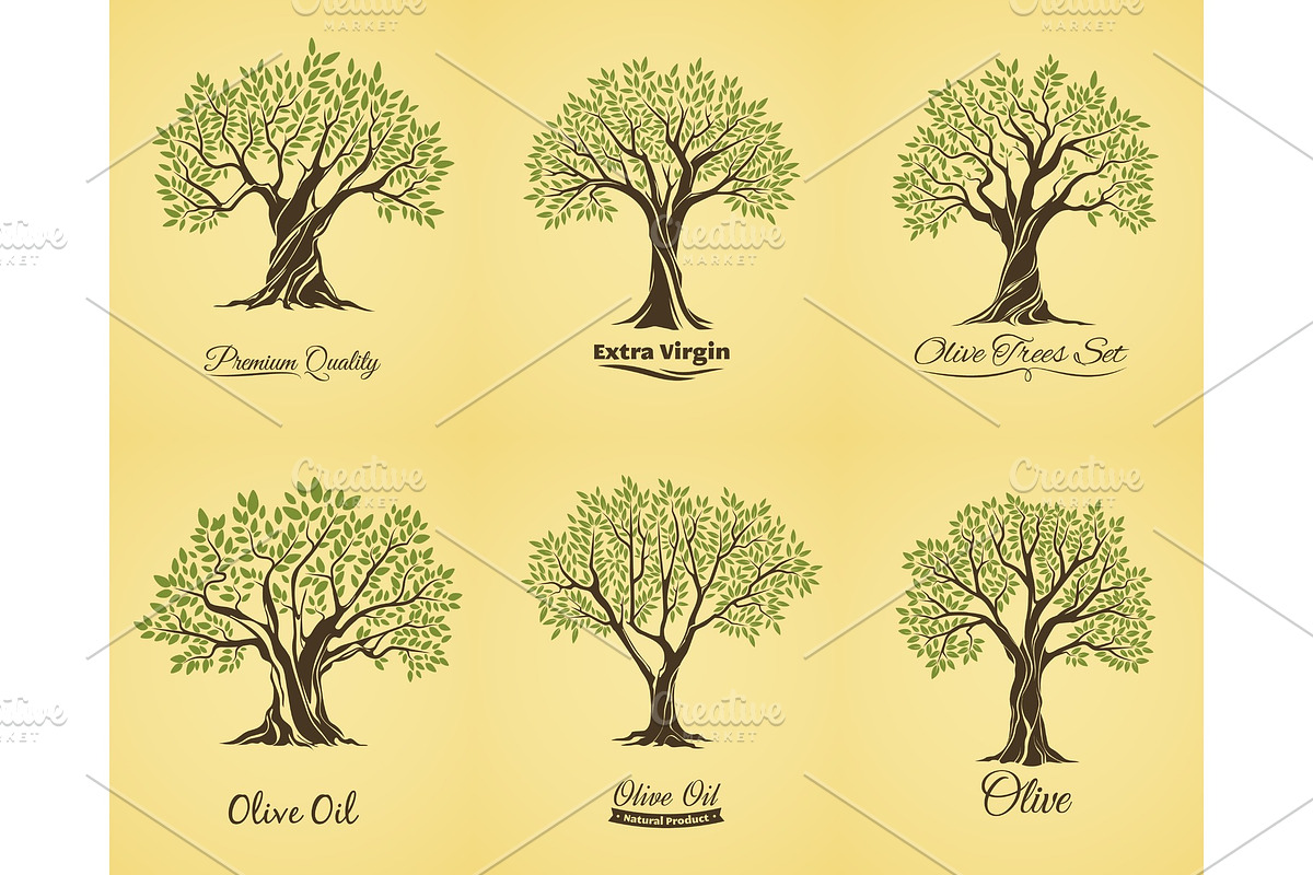 Olive tree silhouettes, a Food Illustration by Vector Tradition