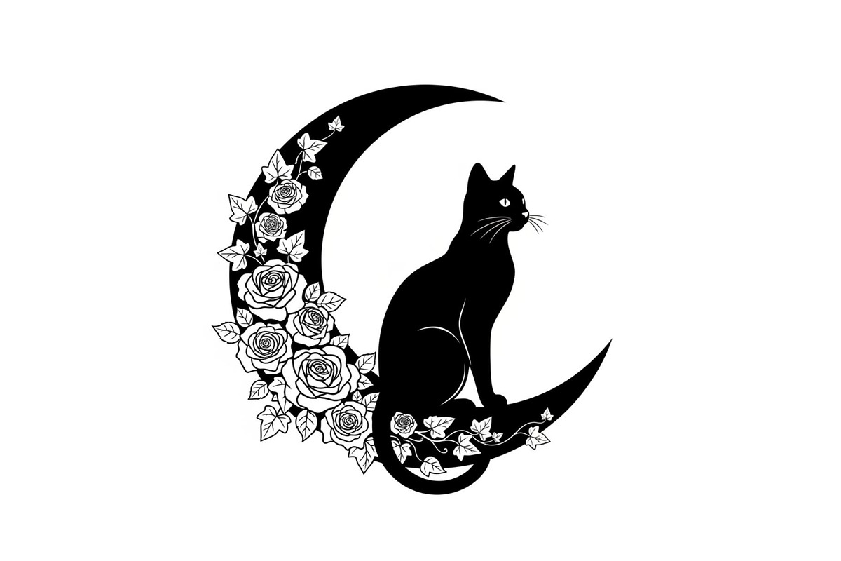 Cat on Crescent Moon Bundle, an Illustration by jahid234 (Photo 27 of 31)