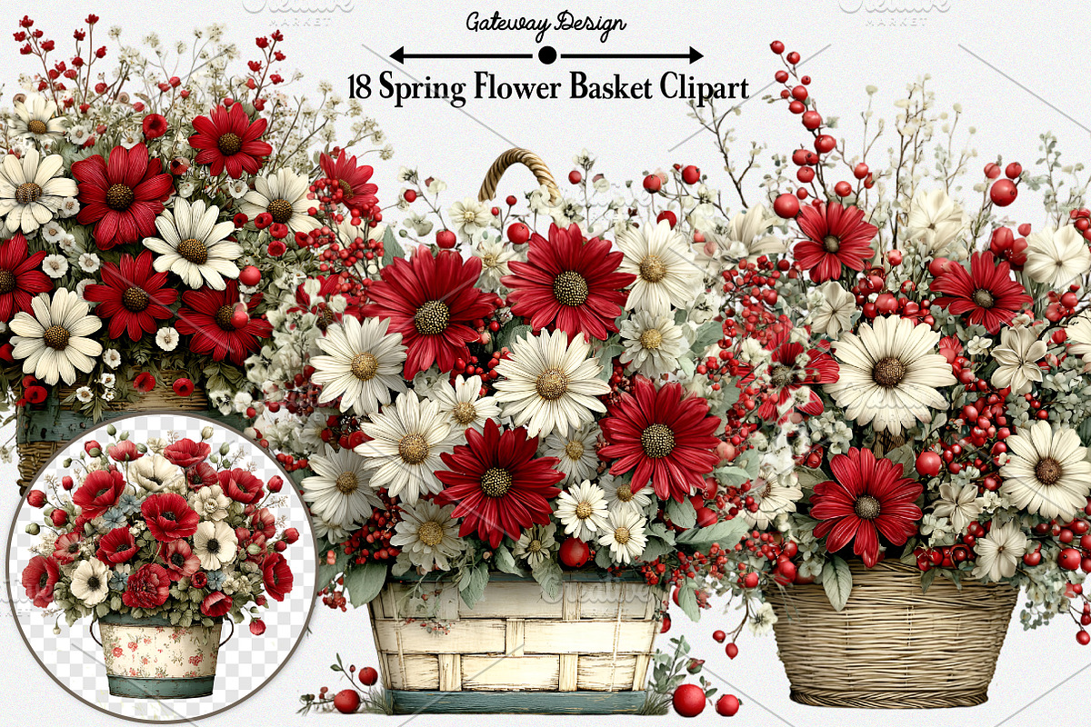Spring Flower Basket Clipart Bundle, an Illustration by GatewayDesign (Photo 1 of 5)