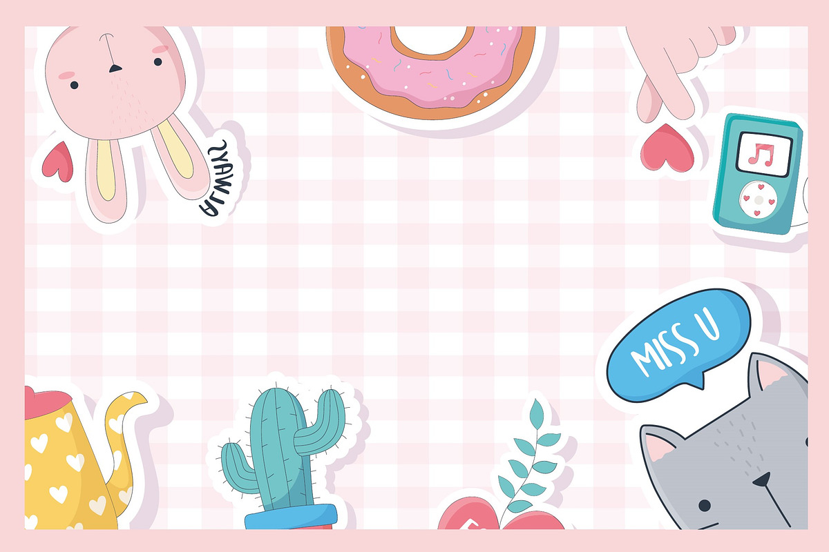 Cute Kawaii Sticker Set, a Templates & Theme by studiogstock (Photo 3 of 5)