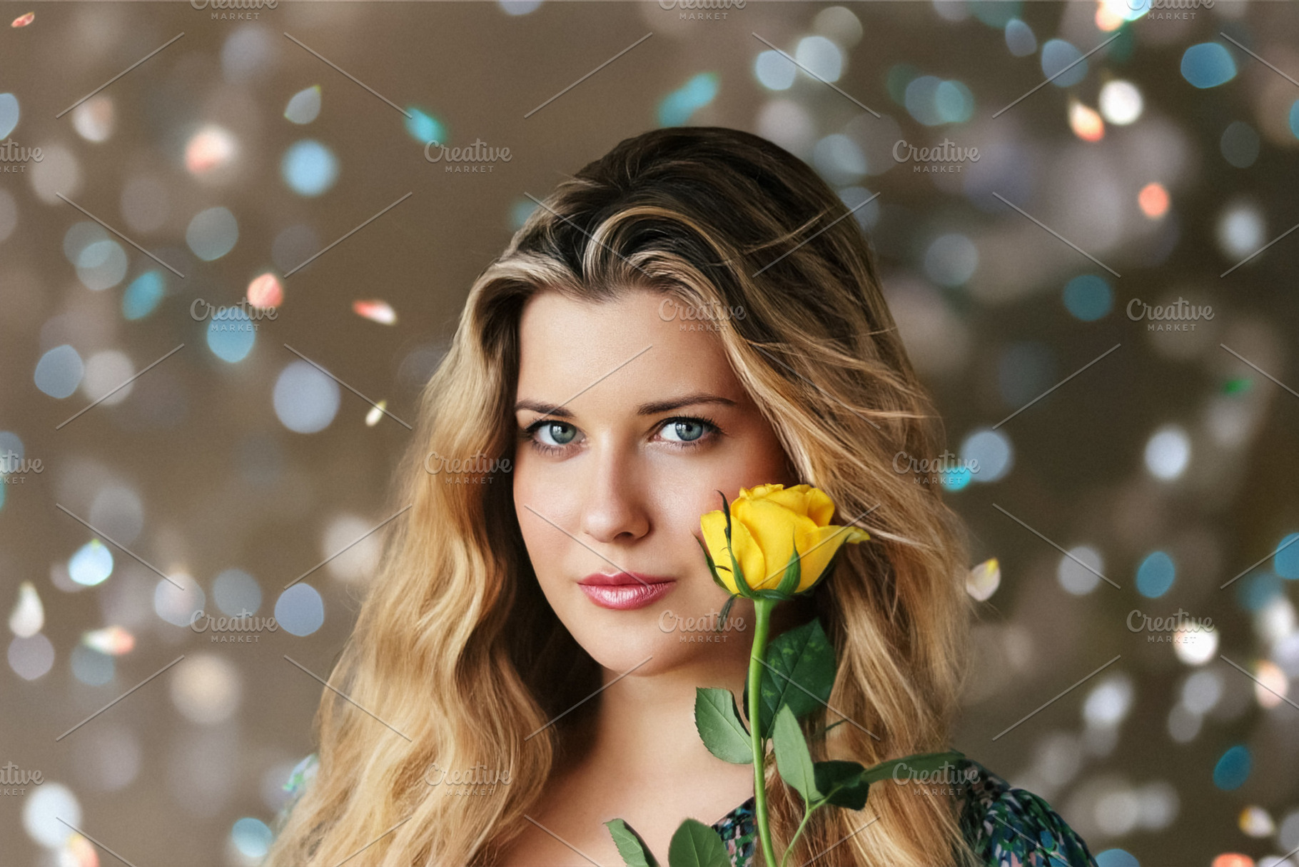 Woman holding a yellow rose, posing for a portrait with blonde h, a Person Photo by Studio ANNA
