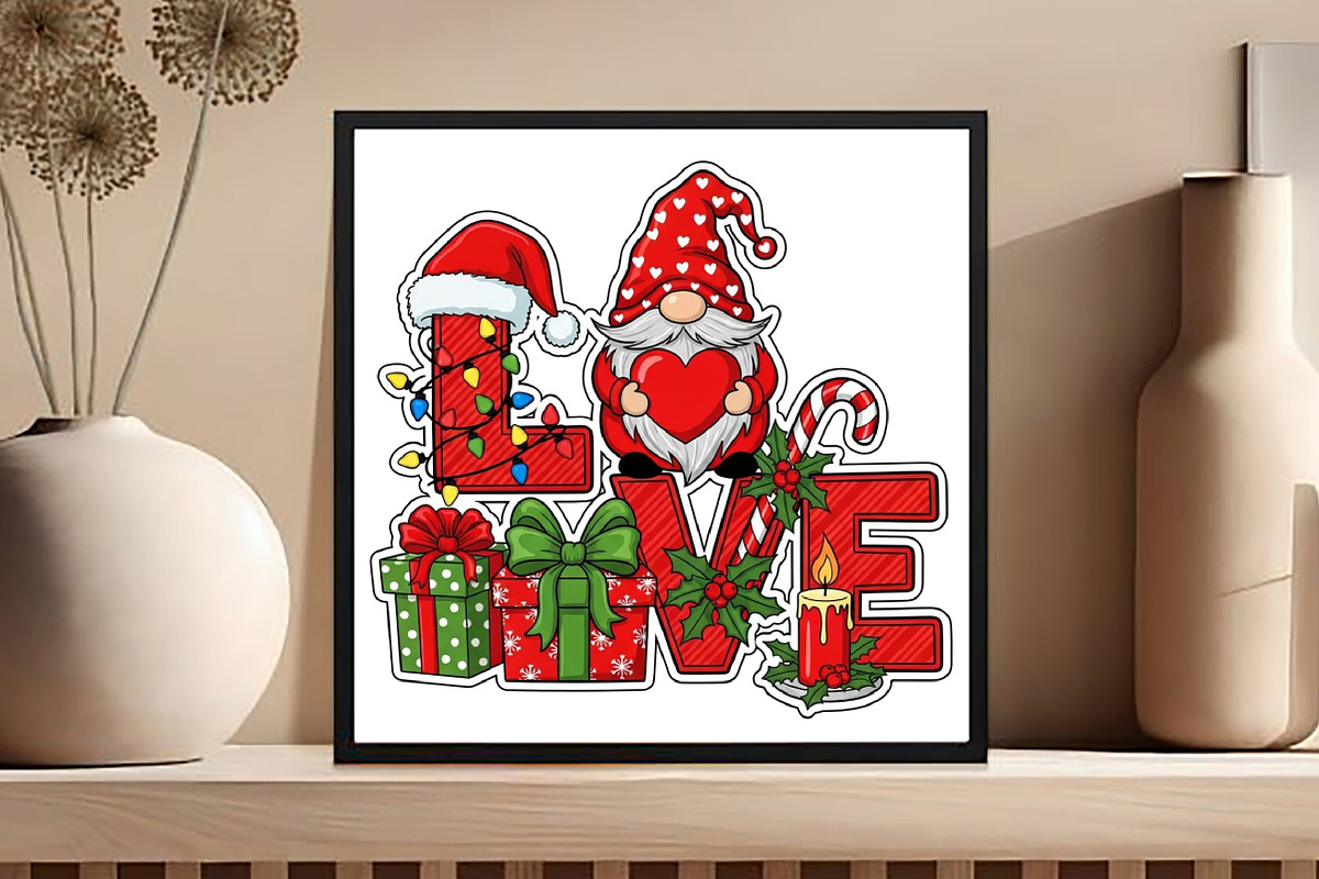 Christmas Gnome Love Steker PNG, an Illustration by Black Bird Studio (Photo 4 of 4)