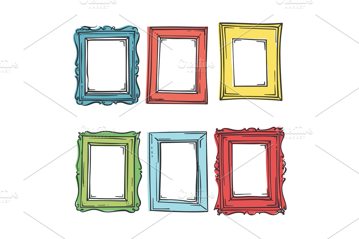 Six colorful handdrawn picture, an Illustration by Vectorstockersland