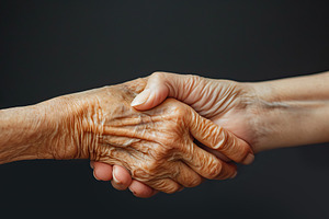 Generational Hand Embrace Against Neutral Background. Generative AI., a Photo by OSORIOartist