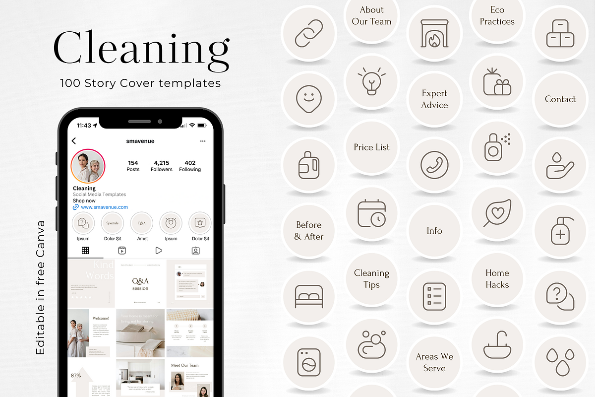 100 Cleaning Story Highlight Covers, a Social Media Template by PatternLab. (Photo 1 of 9)