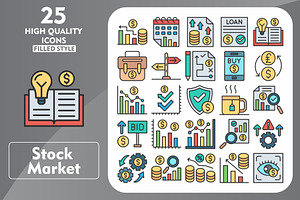 25 Stock Market Line Filled Icons, an Icon by Pexelpy
