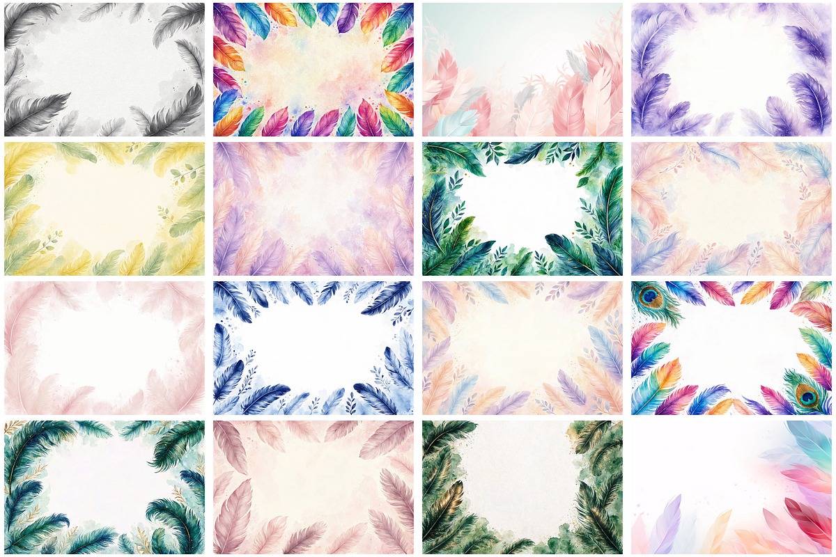 Watercolor Feathers Borders, a Background Graphic by Forhadx5 (Photo 5 of 14)