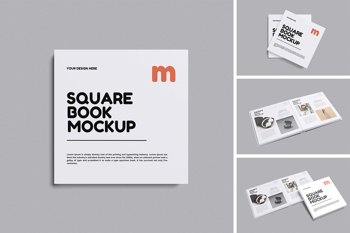 Square Book Mockup, a Books & Magazine Mockup by xavier_studio (Photo 1 of 5)