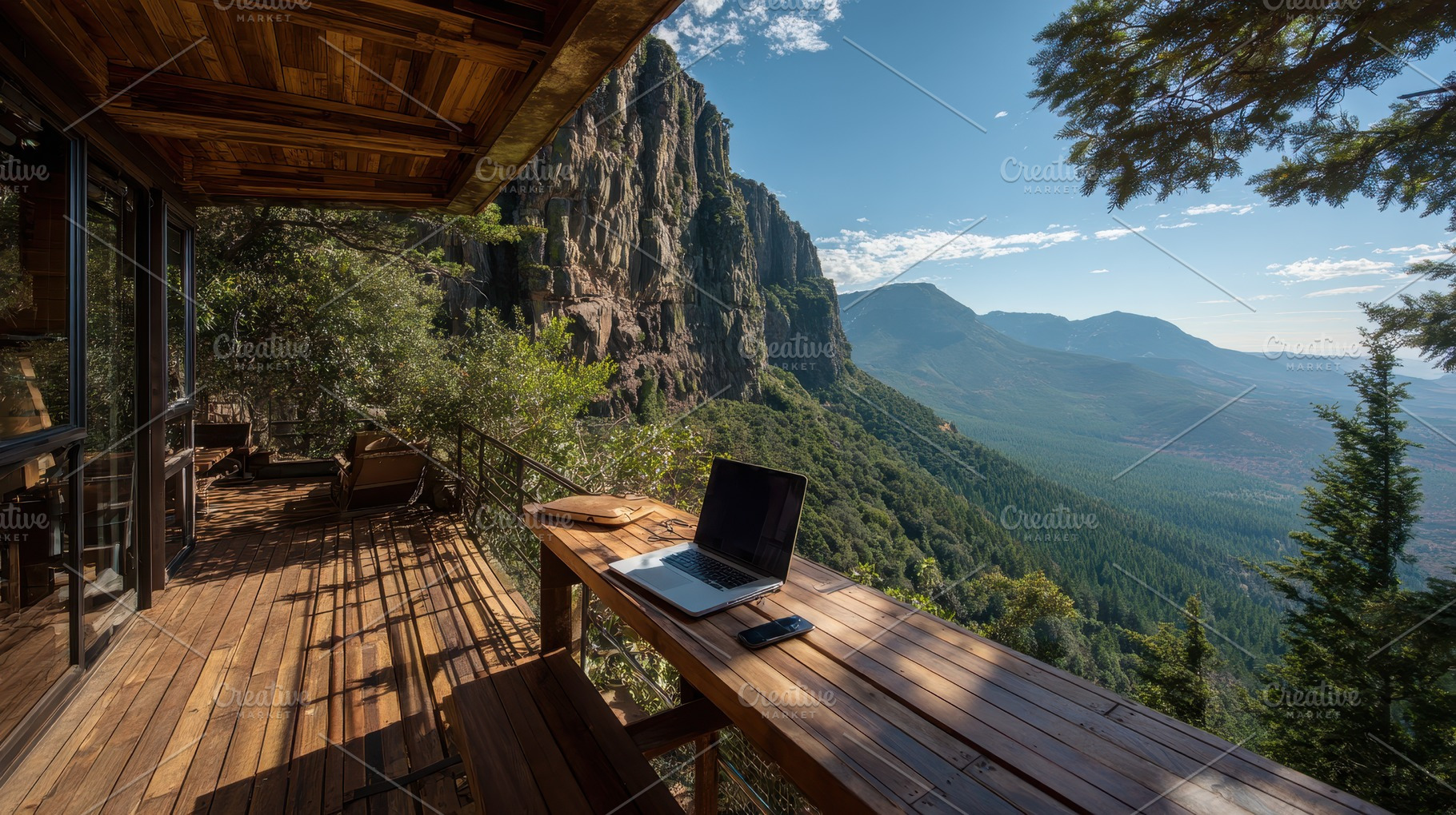 Scenic mountain view from a wooden, a Photo by Pavel_design