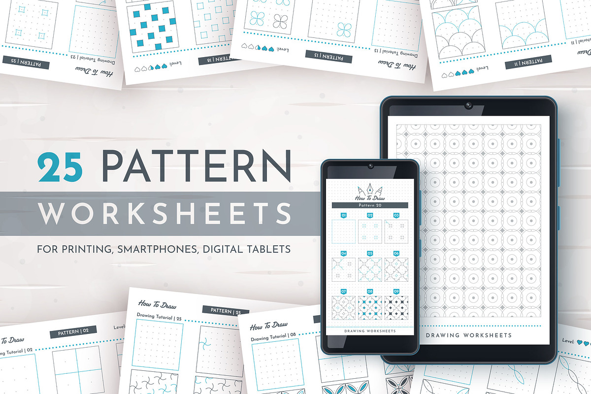 25 Pattern Drawing Worksheets, an Object Graphic by rwgusev (Photo 1 of 8)