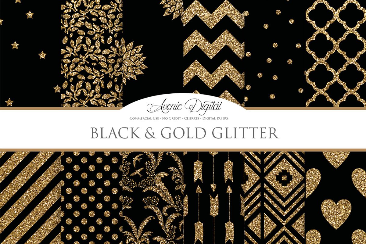 Black and Gold Digital Paper, a Pattern Graphic by Avenie Digital
