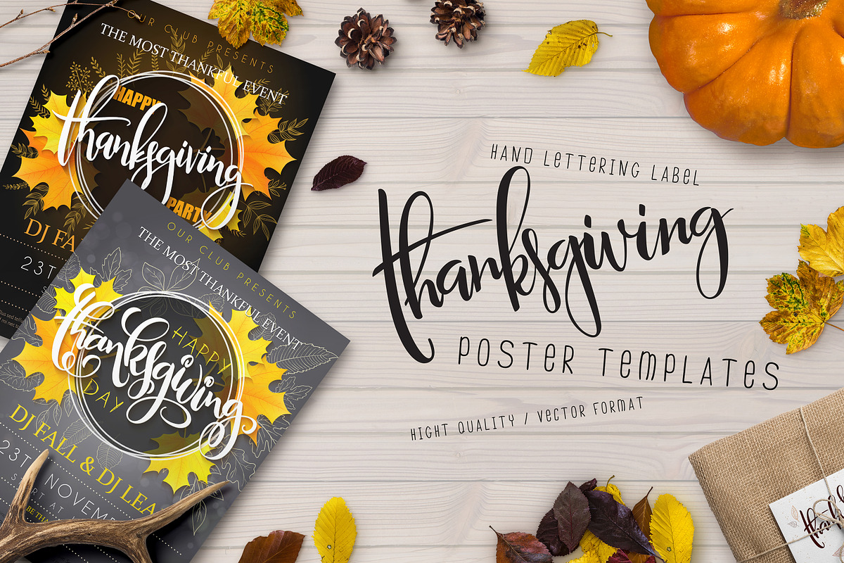 Thanksgiving posters with lettering, a Flyer Template by catary art (Photo 1 of 4)