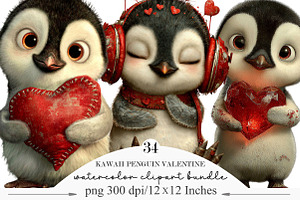 Kawaii Penguin Valentine Clip-art, an Illustration by Designking