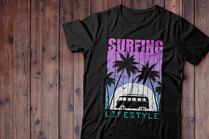 Print For T-shirt. Night Surfing