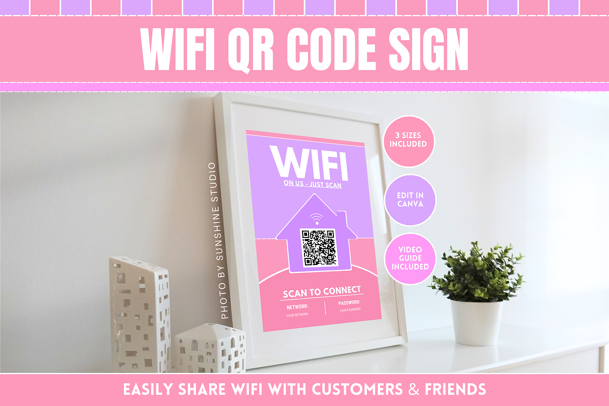 WiFi QR Code Sign - Pastel, a Stationery Template by SunshineStudioBoutique (Photo 1 of 10)