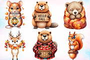 Watercolor Autumn Animals Clipart, a Seasonal Illustration by Canvas Craft (Thumbnail 2 of 9)