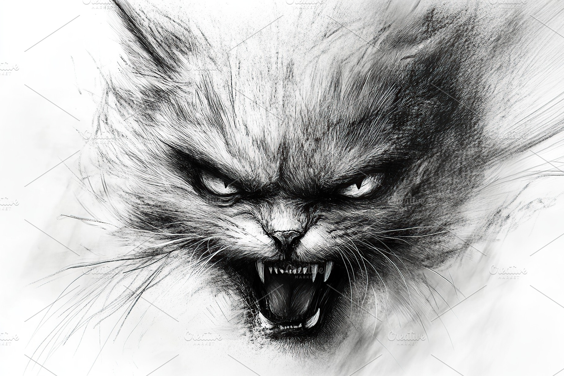 Sketch of angry cat drawn with pencil, an Animal Photo by AlyaAnd