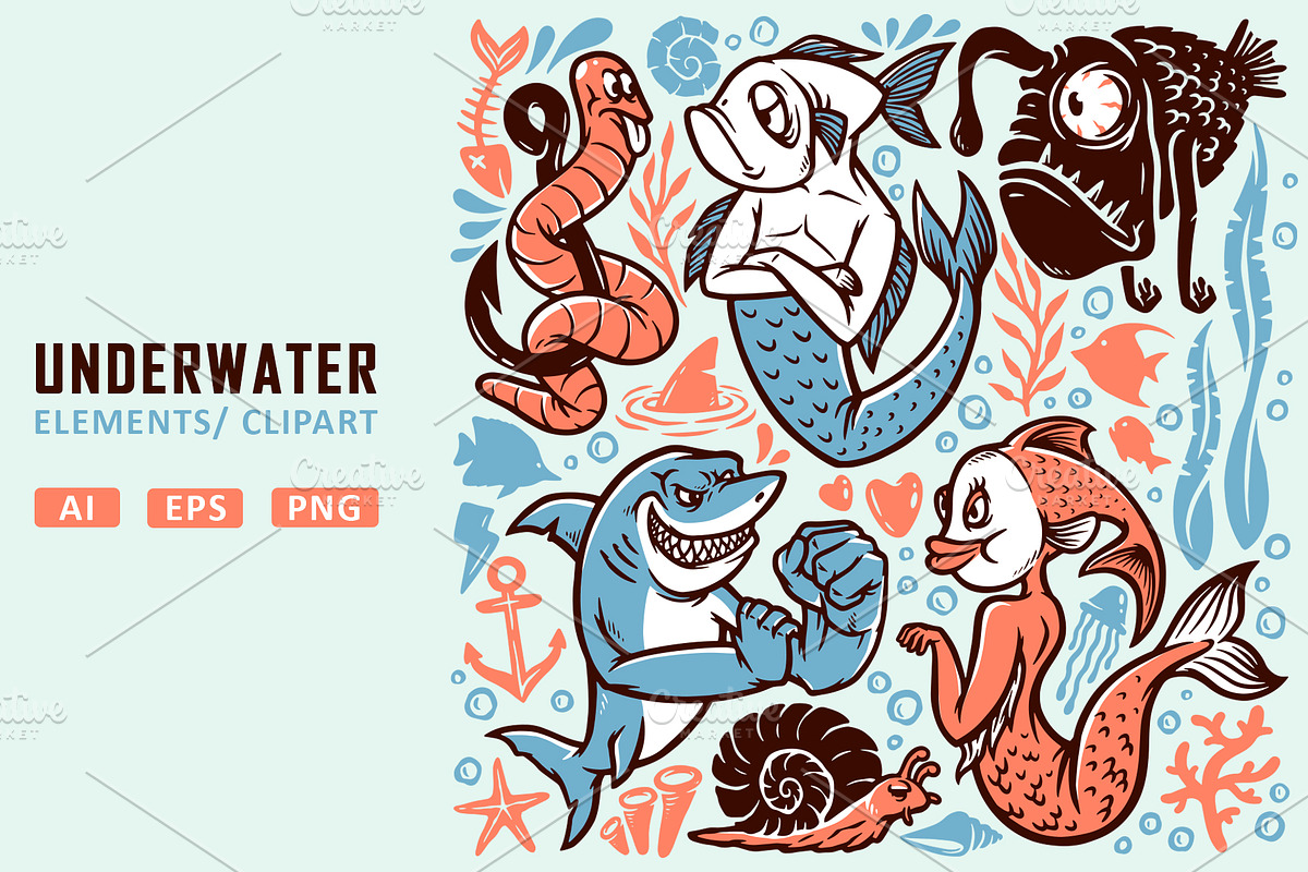 Set of underwater elements, an Animal Illustration by gunaonedesign (Photo 1 of 6)