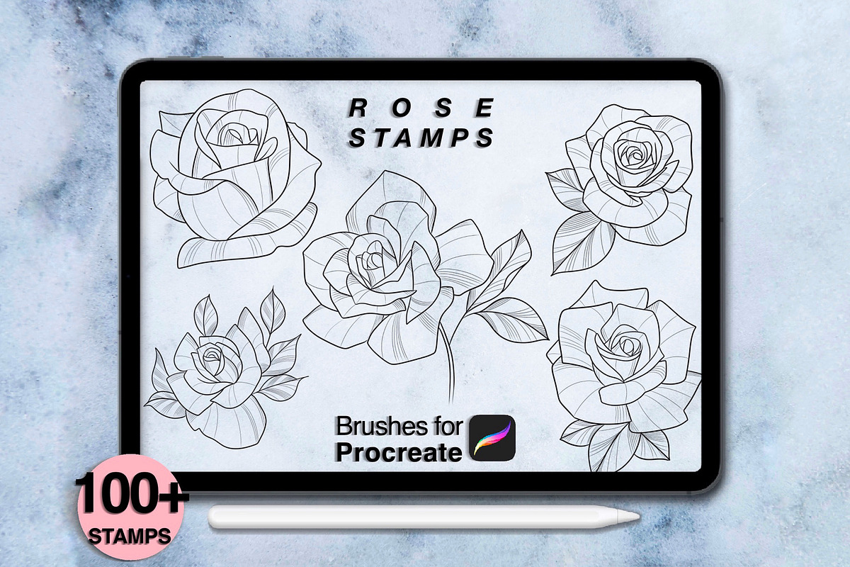 100 procreate rose stamps, a Brush Add-On by Arts For Peace (Photo 5 of 8)