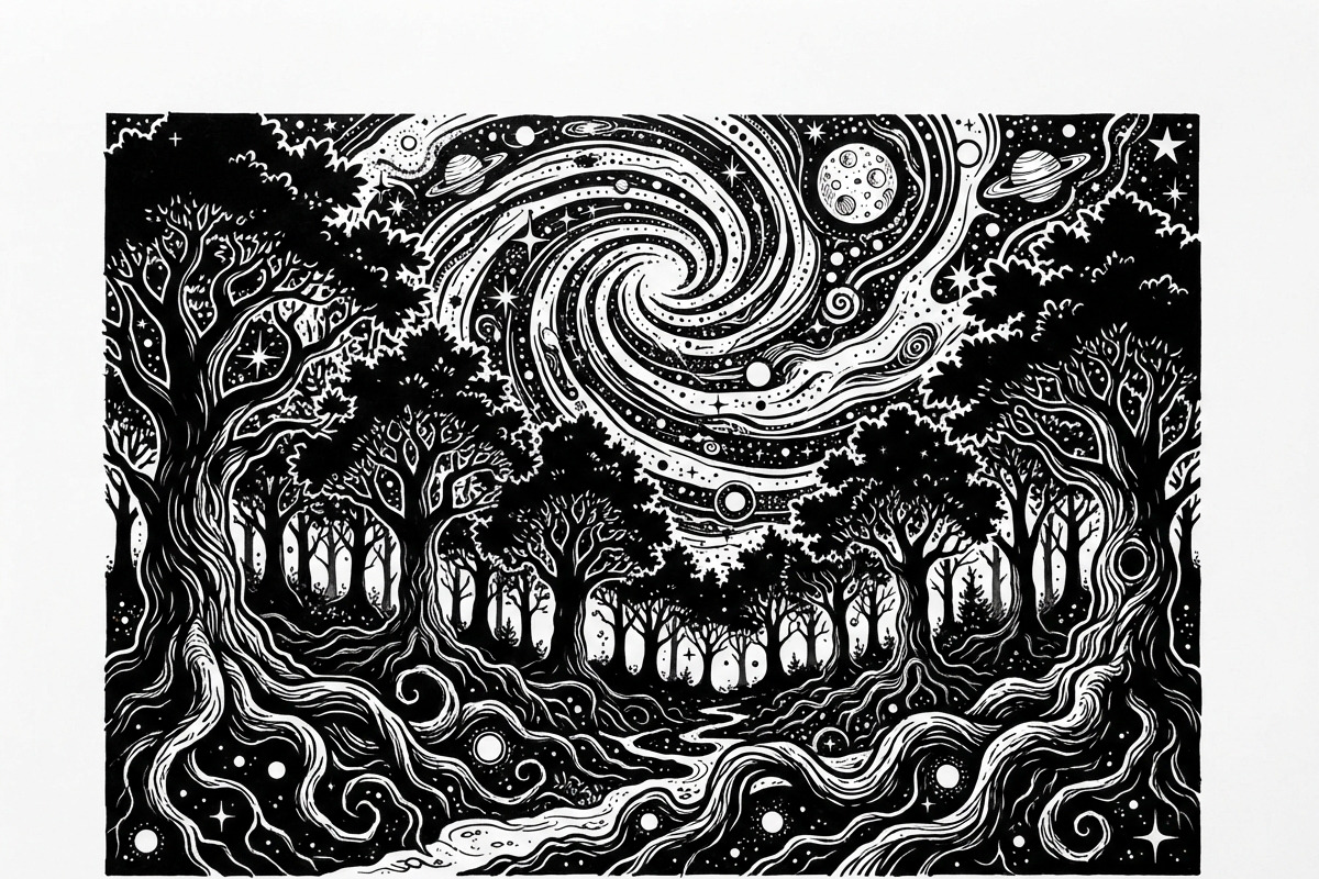 50 Mystical Galaxy Forest Silhouette, a Technology Illustration by Amazin_art (Photo 8 of 26)