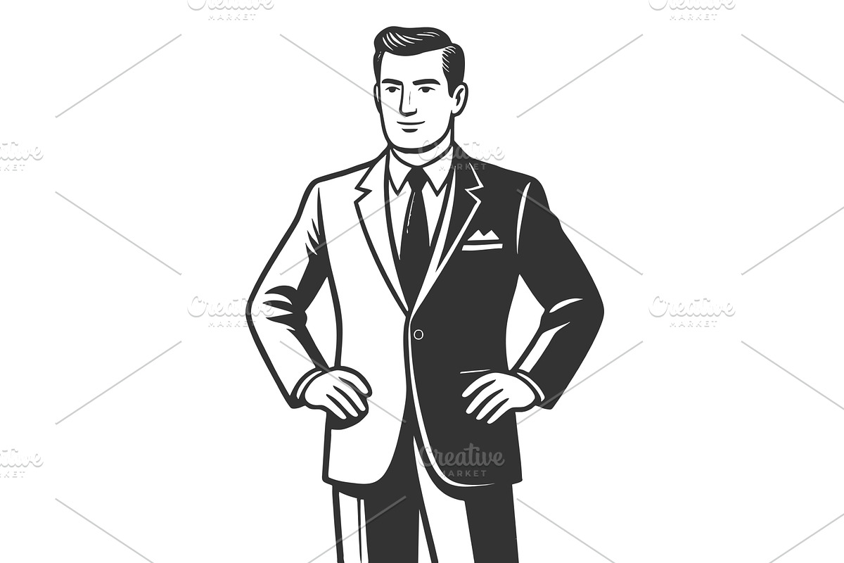 Confident Businessman Standing Hands, a Person Illustration by AlexArt