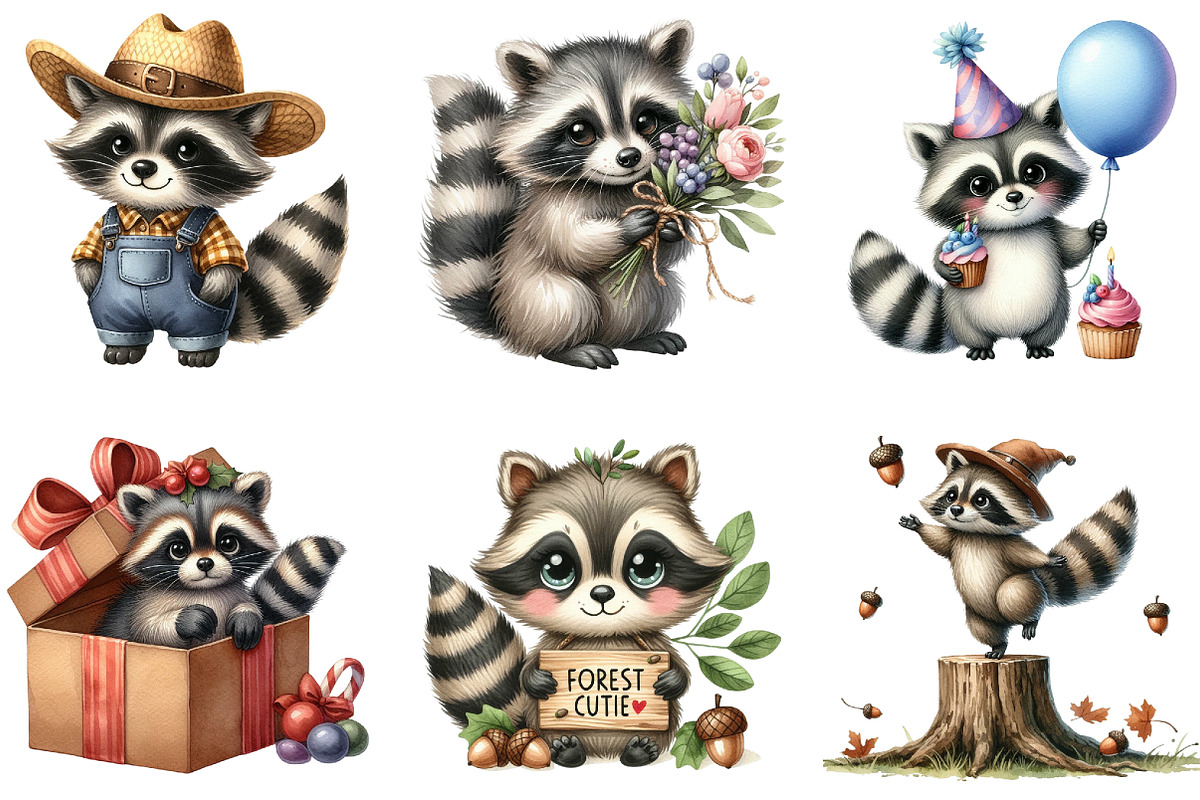 Watercolor Raccoon Clipart, an Illustration by DreamArtGraphic (Photo 2 of 5)