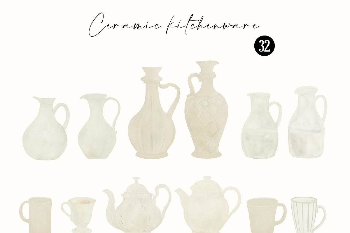 Country Kitchenware Watercolor Set, a Decorative Illustration by Sunshine Art (Photo 8 of 16)