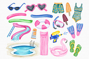 Watercolor Summer Pool Party Set, an Illustration by MiracleArtAndDesign (Thumbnail 2 of 3)