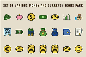 set of isolated money and currency, an Outline Icon by zyxroun shop