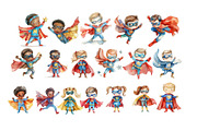 Superhero Kids Watercolor Clipart, a Person Illustration by artinspirestudio (Thumbnail 3 of 3)