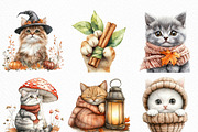 Watercolor Autumn Cat Clipart Bundle, an Illustration by Craft Nest (Thumbnail 5 of 6)