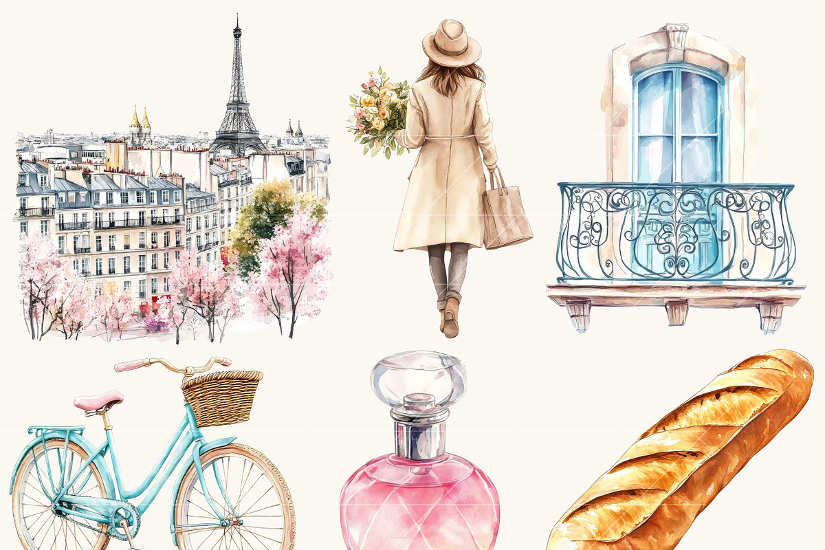 Watercolor Paris Clipart Bundle, an Object Illustration by SparkyDesignsUS (Photo 3 of 9)