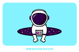 Cute Astronaut In Space Hole Cartoon