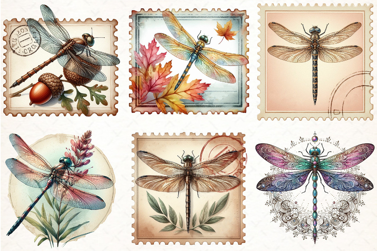 Dragonfly Postage Stamps Clipart, an Illustration by Pixels.Craft (Photo 3 of 7)