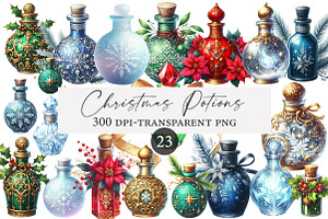 Watercolor Christmas Potions Clipart, an Illustration by Designworld