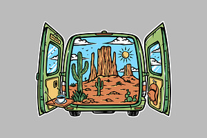 Desert landscape in the car, a Person Illustration by gunaonedesign
