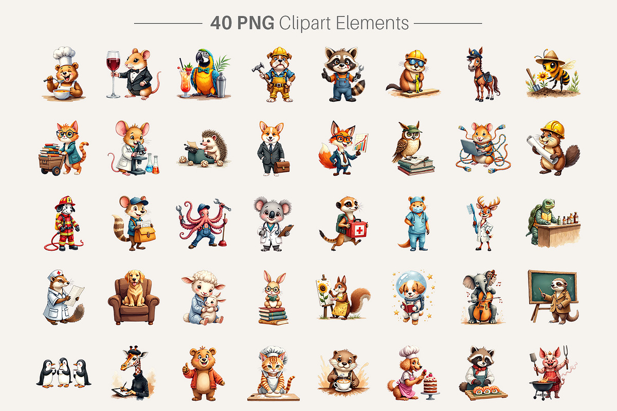 Career Animal Watercolor Clipart, an Animal Illustration by Artnoy (Photo 2 of 8)