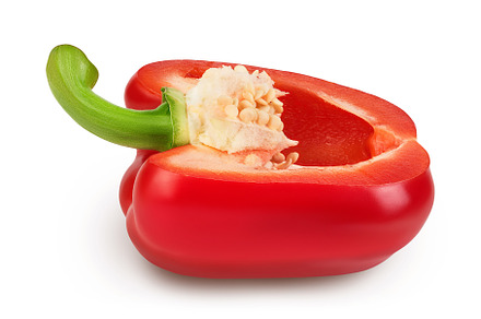 red sweet bell pepper half isolated, a Food & Drink Photo by NataPhoto