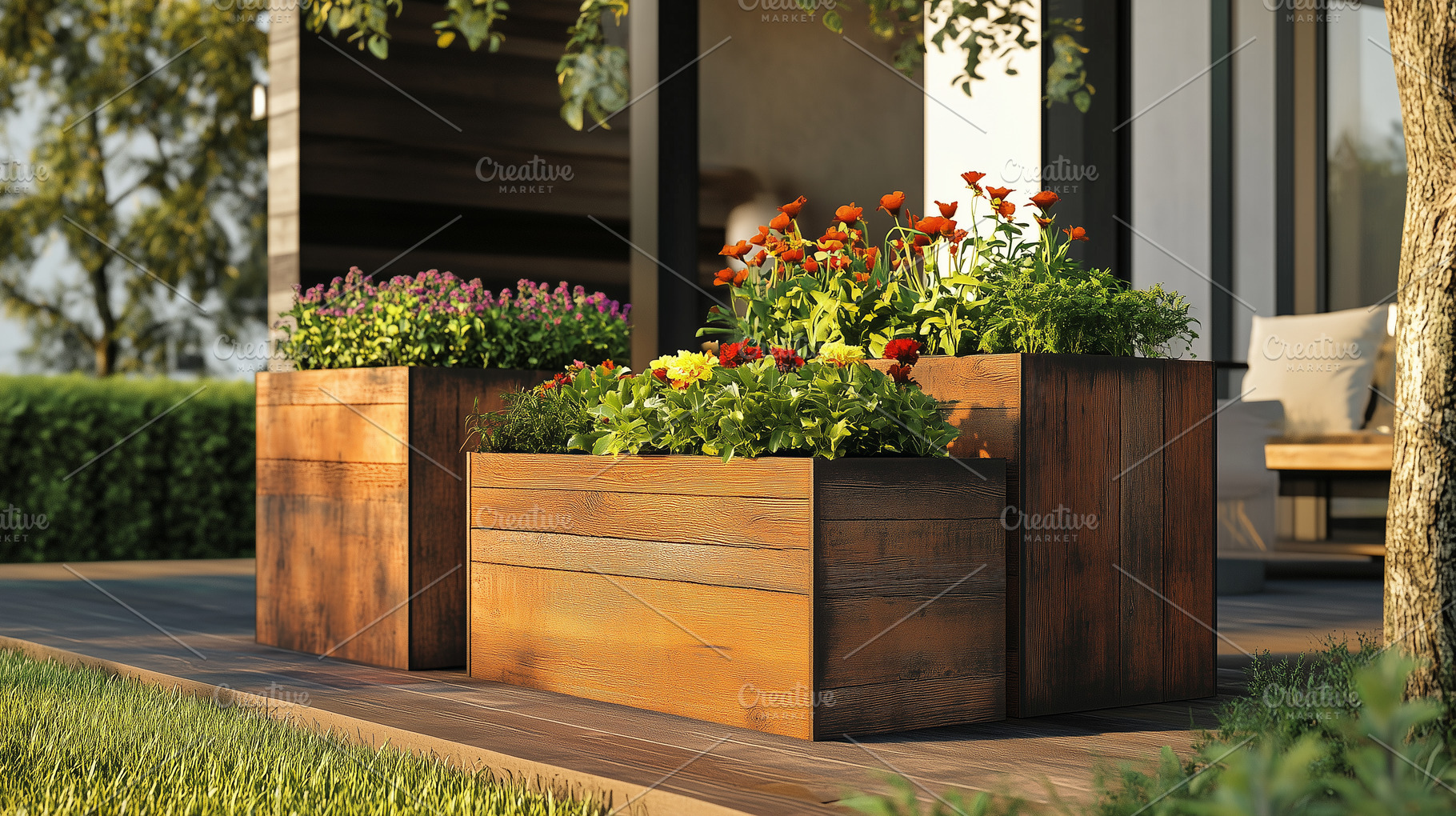 Stylish wooden boxes with colorful, a Nature Photo by MistyDay