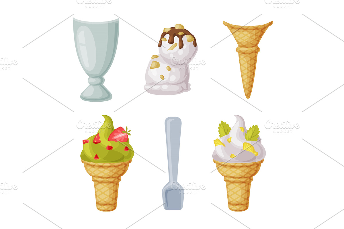 Ice Cream Parts with Ball, Waffle, a Food Illustration by TopVectors